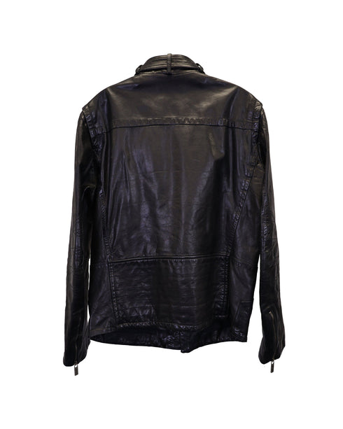 Men's Kenzo Zip Front Moto Jacket in Black Calfskin Leather