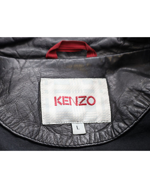 Men's Kenzo Zip Front Moto Jacket in Black Calfskin Leather