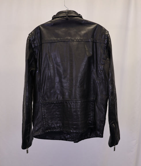 Men's Kenzo Zip Front Moto Jacket in Black Calfskin Leather