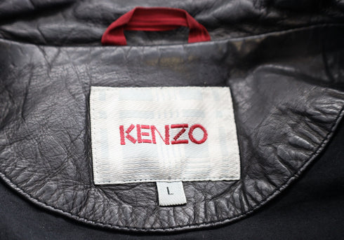 Men's Kenzo Zip Front Moto Jacket in Black Calfskin Leather