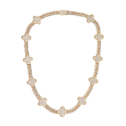 Clover Iced Prong Cuban Chain (Gold) - 8mm