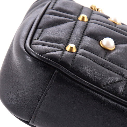 Pearly GG Marmont Flap Bag Embellished Matelasse Leather Mini