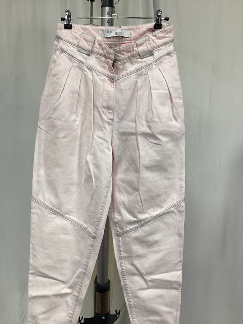Women's Iro High-Waist Pleated Tapered Pants in Pink Cotton Denim