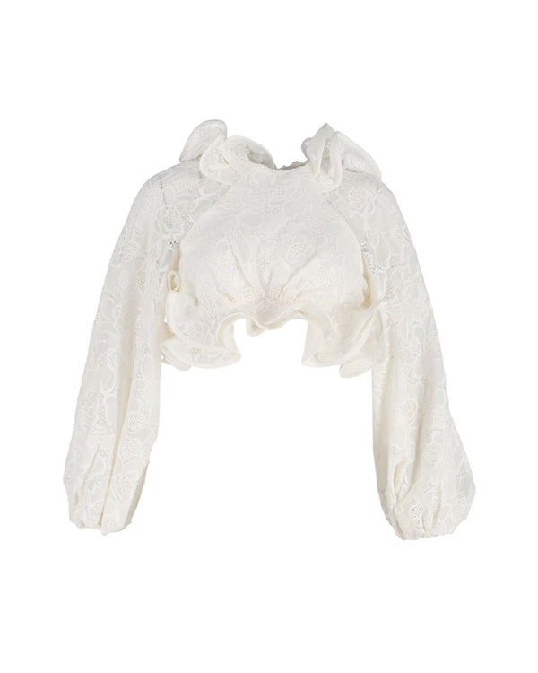 Women's Zimmermann The Lovestruck Ruffled Top in Off-White Cotton Lace