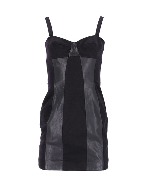 Women's Joseph Panel Corset Dress in Black Wool and Leather