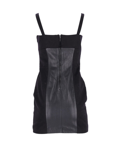 Women's Joseph Panel Corset Dress in Black Wool and Leather