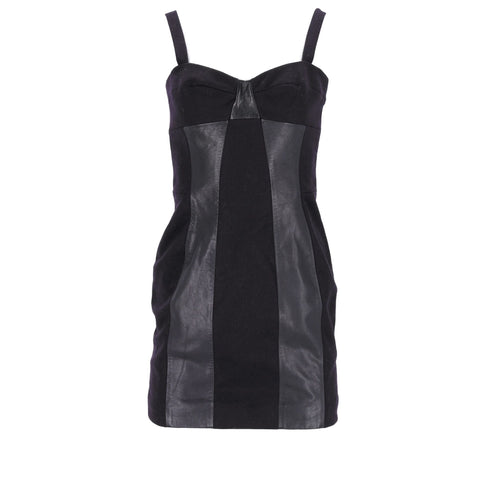 Women's Joseph Panel Corset Dress in Black Wool and Leather