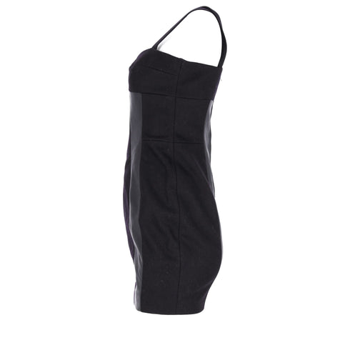 Women's Joseph Panel Corset Dress in Black Wool and Leather