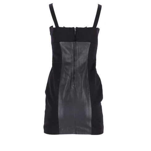 Women's Joseph Panel Corset Dress in Black Wool and Leather