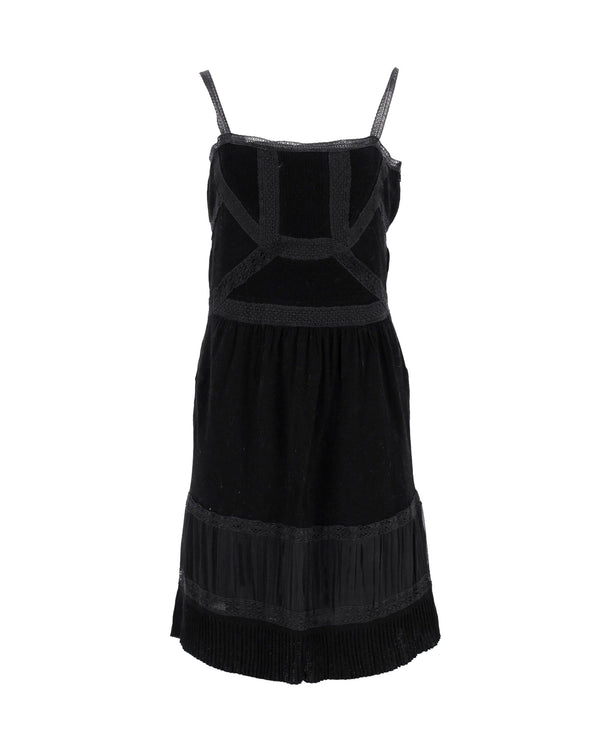 Women's Moschino Lace-Trimmed Sleeveless Dress in Black Cotton