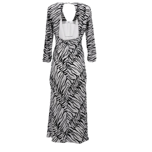 Women's Rixo Rose Open Back Ruffled Maxi Dress in Animal Print Silk