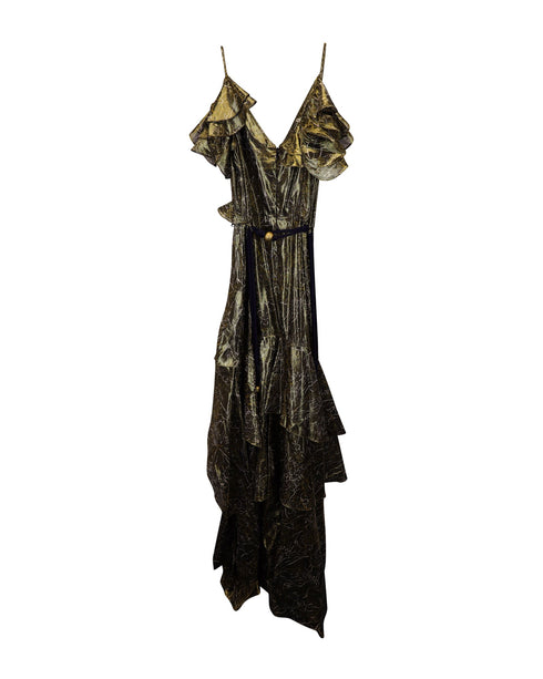 Women's Peter Pilotto V-Neck Ruffled Dress in Gold Silk