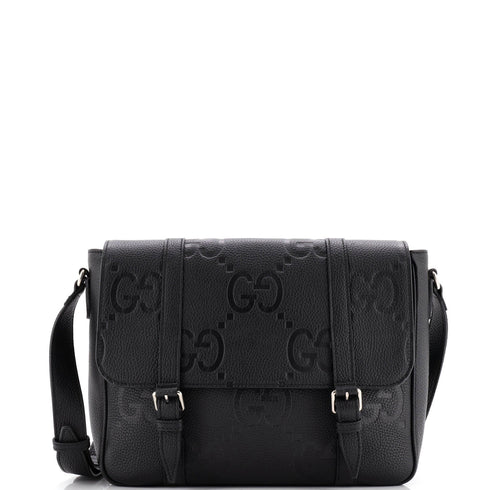 Double Belt Flap Messenger Bag Jumbo GG Embossed Leather Medium