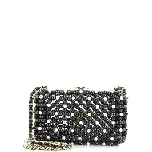 CC Box Minaudiere Metal with Beads and Faux Pearls