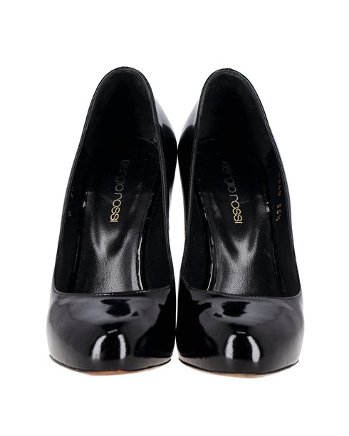 Women's Sergio Rossi High Heel Pumps in Black Patent Leather