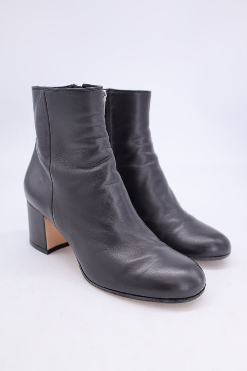 Women's Gianvito Rossi Black leather chunky heeled booties with side zip 35.5