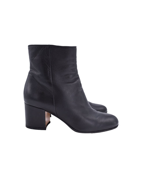 Women's Gianvito Rossi Black leather chunky heeled booties with side zip 35.5