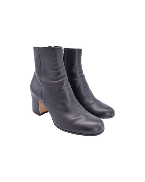 Women's Gianvito Rossi Black leather chunky heeled booties with side zip 35.5