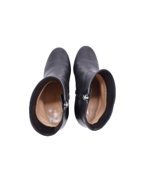 Women's Gianvito Rossi Black leather chunky heeled booties with side zip 35.5