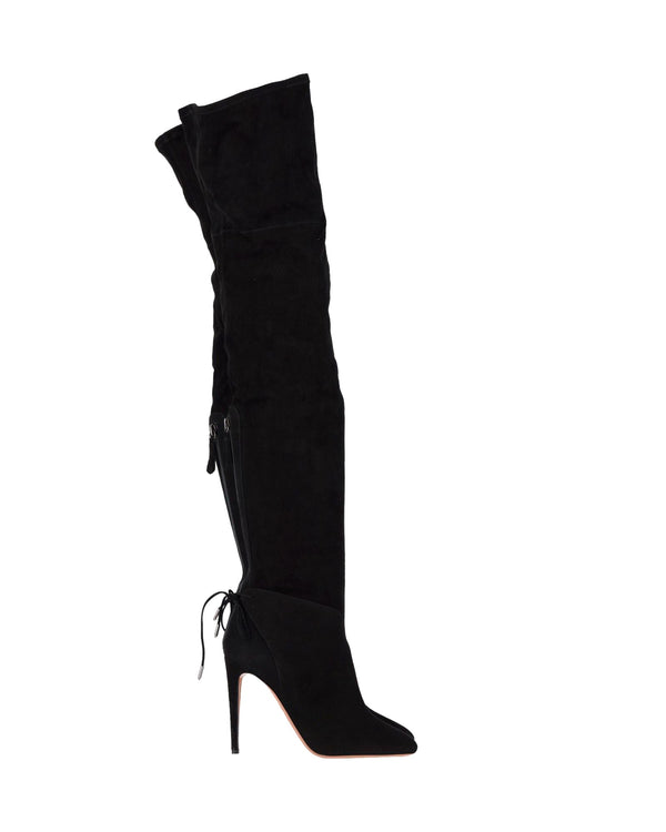 Women's Aquazzura Giselle Over-The-Knee Boots in Black Suede