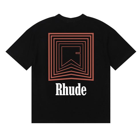 Rhude T-shirts Chevron Red Printed Cotton Casual Short Sleeve Men and Women