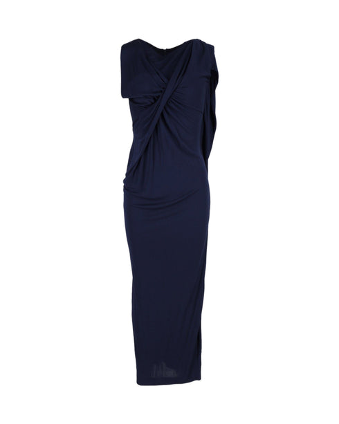 Women's Peter Pilotto Draped Sleeveless Gown in Navy Blue Cotton