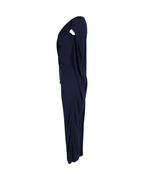 Women's Peter Pilotto Draped Sleeveless Gown in Navy Blue Cotton