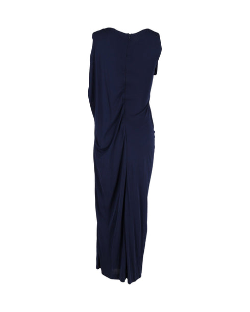 Women's Peter Pilotto Draped Sleeveless Gown in Navy Blue Cotton