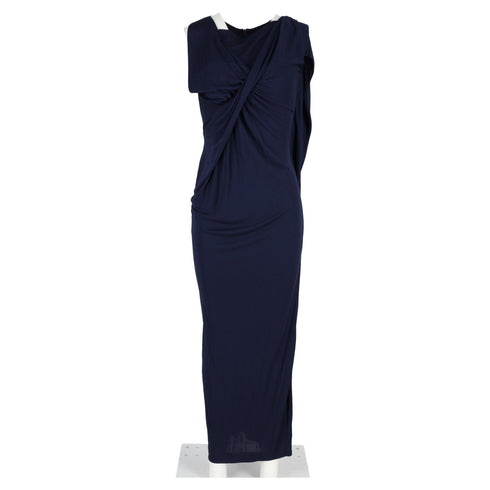 Women's Peter Pilotto Draped Sleeveless Gown in Navy Blue Cotton
