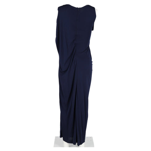Women's Peter Pilotto Draped Sleeveless Gown in Navy Blue Cotton