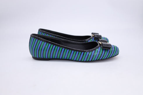 Women's Salvatore Ferragamo Striped Vara Bow Ballet Flats in Multicolor Patent Leather