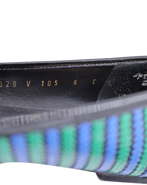 Women's Salvatore Ferragamo Striped Vara Bow Ballet Flats in Multicolor Patent Leather