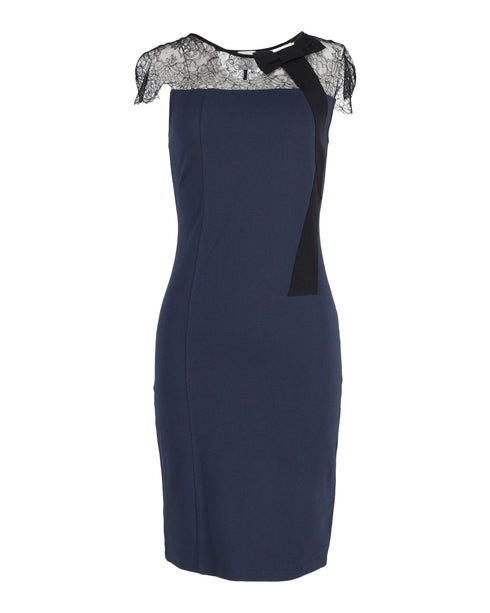 Women's Red Valentino Lace Detail Dress in Navy Blue Viscose