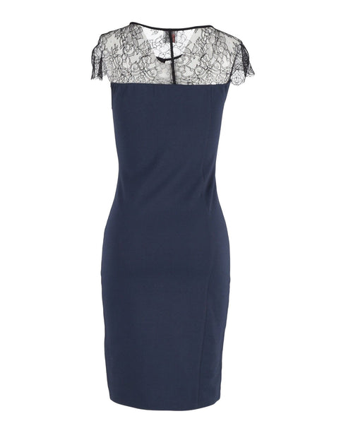 Women's Red Valentino Lace Detail Dress in Navy Blue Viscose