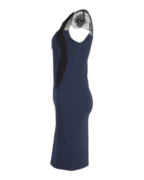 Women's Red Valentino Lace Detail Dress in Navy Blue Viscose