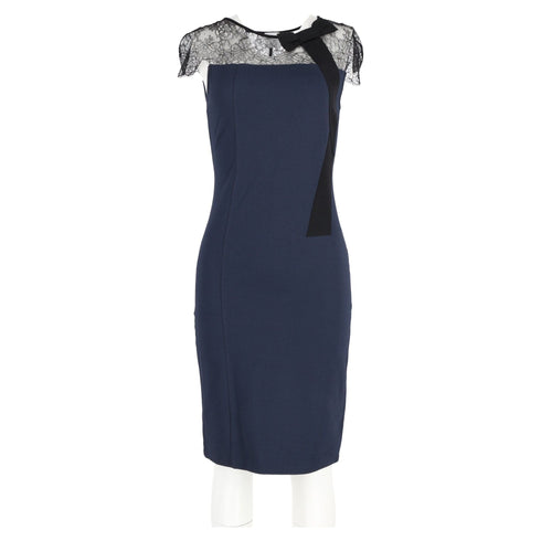 Women's Red Valentino Lace Detail Dress in Navy Blue Viscose
