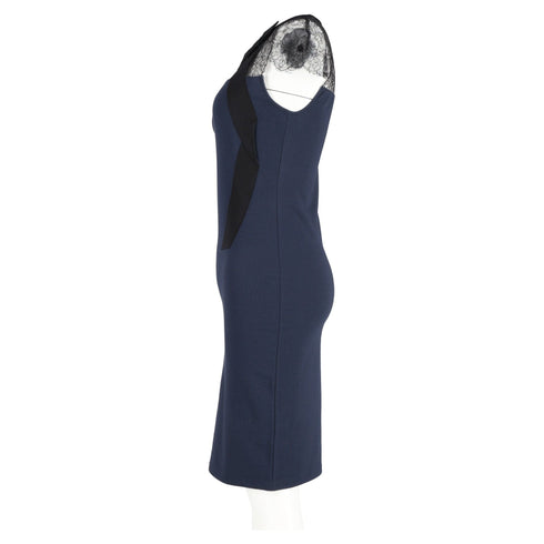 Women's Red Valentino Lace Detail Dress in Navy Blue Viscose
