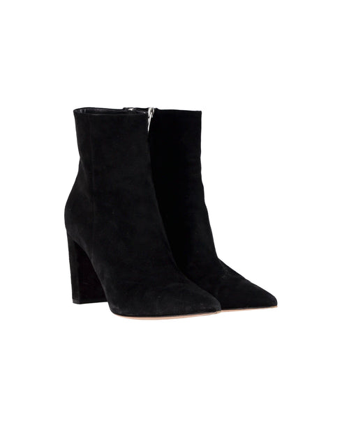 Women's Gianvito Rossi Pointed-Toe Ankle Boots in Black Suede