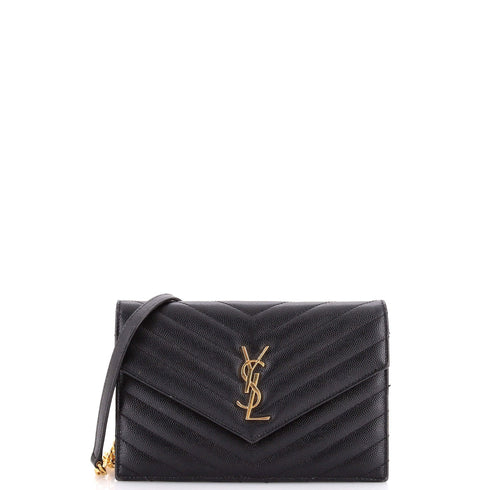 Classic Monogram Wallet on Chain Matelasse Chevron Leather Small