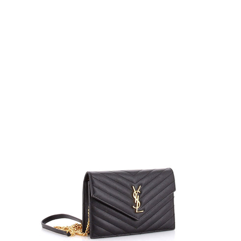 Classic Monogram Wallet on Chain Matelasse Chevron Leather Small
