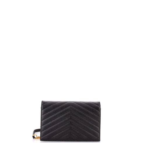 Classic Monogram Wallet on Chain Matelasse Chevron Leather Small