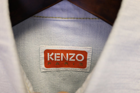 Men's Kenzo Logo Embroidered Denim Shirt in Light Blue Cotton