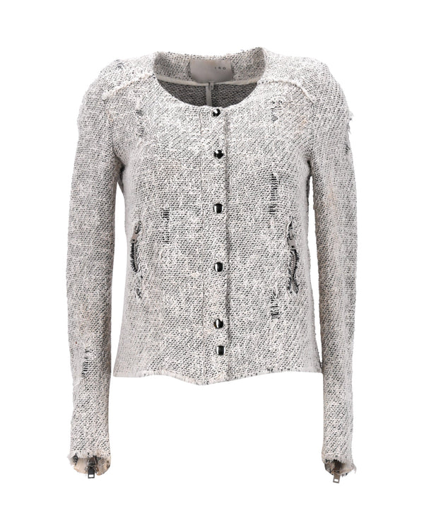 Women's IRO Distressed Jacket in Grey Cotton