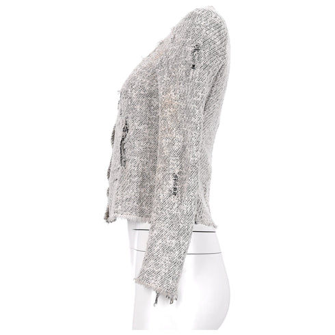Women's IRO Distressed Jacket in Grey Cotton