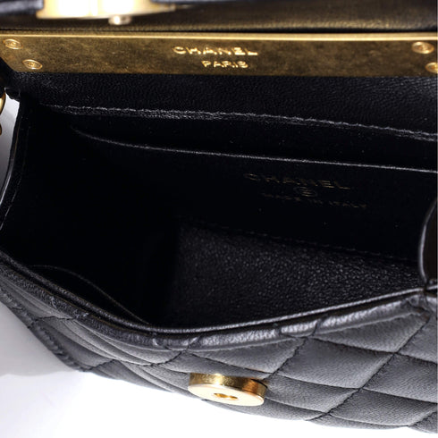Coco Enamel Top Handle Flap Bag Quilted Lambskin Mini