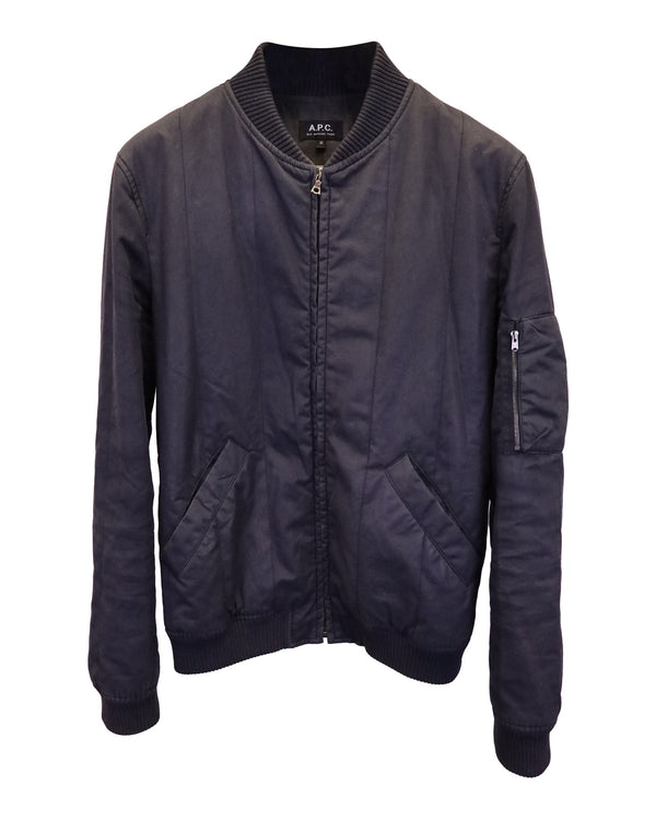 Men's A.P.C. Theo Bomber Jacket in Black Nylon Canvas