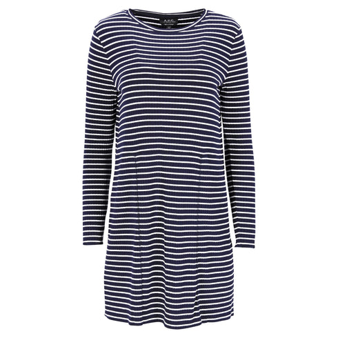 Women's A.P.C. Striped Mini Dress in Navy Blue Viscose