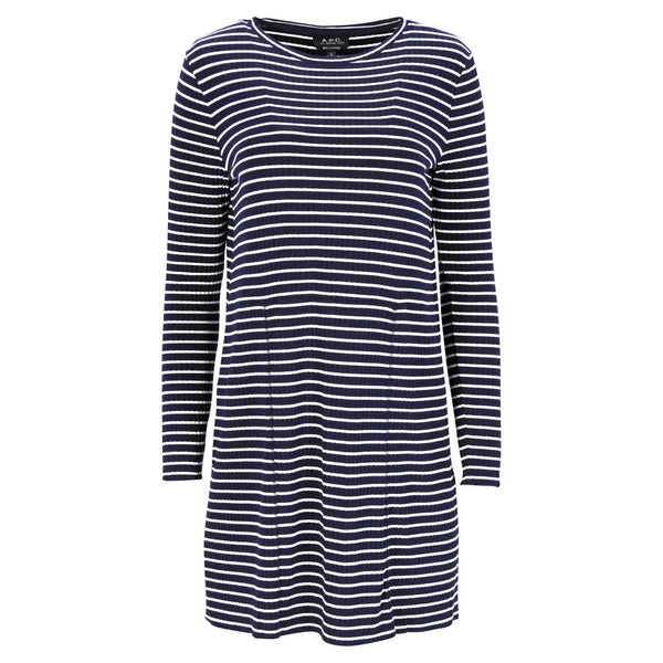 Women's A.P.C. Striped Mini Dress in Navy Blue Viscose