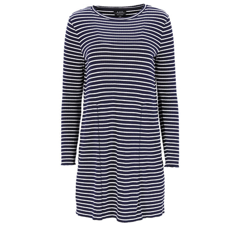 Women's A.P.C. Striped Mini Dress in Navy Blue Viscose