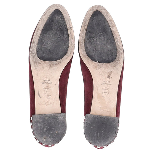 Women's Stuart Weitzman Pear-Embellished Flats in Red Suede